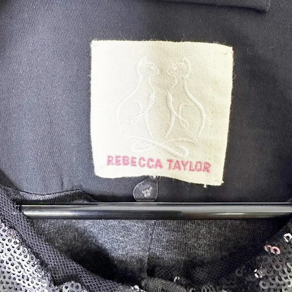 REBECCA TAYLOR Size 4 Black Sequin Moto Jacket Grunge - Picture 3 of 8